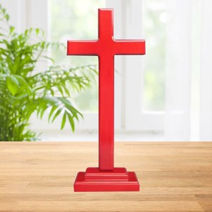 鲜红色实木十字架摆件 木质结婚礼品桌面客厅摆件 送礼物品