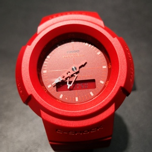 卡西欧gshock复刻传统双显红色运动表男女aw-500bb-4e