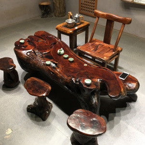 鸡翅木根雕茶台整体实木树根茶几原木树头茶桌功夫茶海 随缘木业