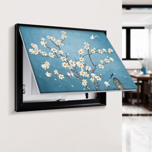 电表箱装饰画可推拉式配电箱开关挂画新中式遮挡花鸟款超薄弱电闸