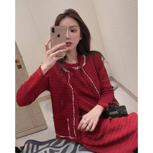 小香风新年抖音两件套装网红连衣裙子超仙女森系过年衣服女装秋冬