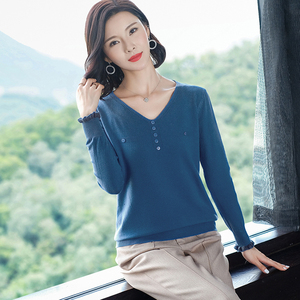 v领针织衫女薄款秋季2020年新款早秋女士毛衣宽松外穿鸡心领上衣