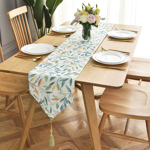 棉麻细桌旗样板间美式轻奢高级感餐桌布现代简约西餐桌长桌巾餐垫