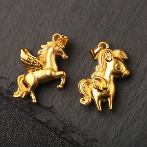 沙金飞马吊坠本命年生肖马挂坠小马驹手串项链挂件diy首饰品配件