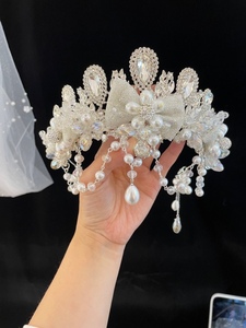 一诺新娘白纱皇冠饰品带耳环一套影楼拍摄头饰结婚白纱皇冠头饰