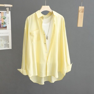 黄色薄款防晒衣衬衫女吊带裙子外搭夏季新款天丝衬衣外套雪纺上衣