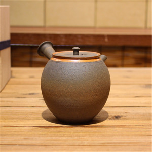 日本常滑烧 九宫壶红裙作者水野阳景作 南蛮风石爆窑变侧把急须壶