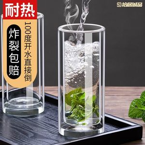 新款隔热双层玻璃杯家用防烫泡茶喝水杯透明无盖待客口杯高档套装