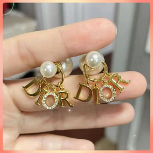 迪奥dior经典22新款珍珠耳钉耳环女爆款cd水钻jadior字母二手正品