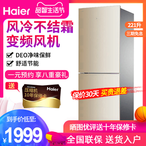 Haier/海尔 BCD-221WDPT家用两门冰箱风冷无霜双门节能电冰箱小型