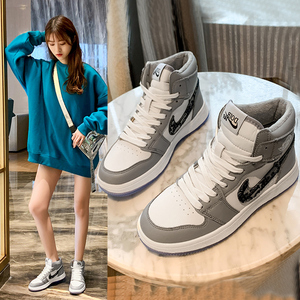 2020秋冬明星同款aj女鞋正品官网旗舰店高帮篮球运动板鞋学生棉鞋