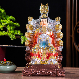 汉白玉九龙圣母佛像12寸16寸19寸26居家摆件三圣母九龙椅树脂佛像