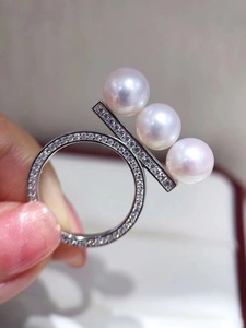 国产精工S925纯银色珍珠DIY平衡木戒指环配件空托闭口圈锆石银饰