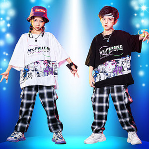 儿童架子鼓演出服潮男童街舞套装嘻哈帅气女童潮流hiphop夏装衣服