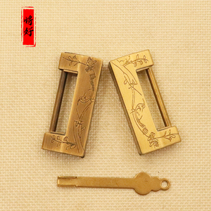 老式铜锁纯铜门锁横开挂锁木箱仿古代中式通开古董首饰盒小铜锁头