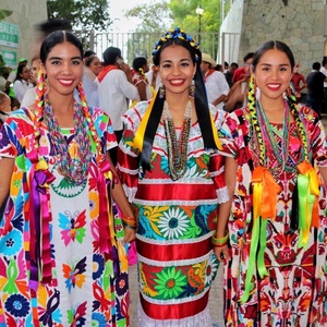 墨西哥第16批现货 瓦哈卡民族节庆服饰手工花鸟刺绣连衣裙 均码