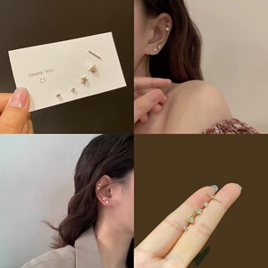 三个耳洞搭配的耳钉耳骨钉女单只小超闪小众设计感纯银日韩简约