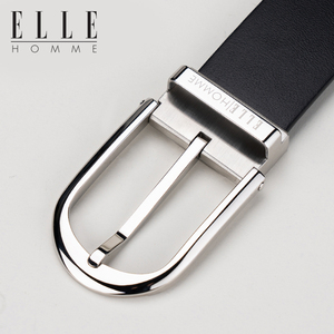 elle homme皮带男青年时尚高端不锈钢扣真皮休闲商务纯牛皮腰带
