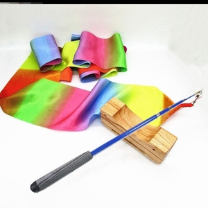 广场舞甩龙彩绸彩带舞伸缩杆长绸体操健身运动飘带丝带舞蹈绸带棒