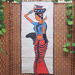 手工艺蜡染画傣妹云南特色装饰画傣族风格墙壁饰餐厅酒店背景布画