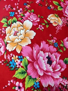 东北大花布 红色花开富贵全棉加厚斜纹 装饰被面椅套桌布DIY