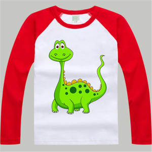 儿童长袖t恤恐龙长颈龙图案童装t恤上衣服男孩女宝小孩春秋装纯棉