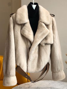 海宁水貂皮草外套貂皮大衣短款机车服夹克天鹅绒整貂女时尚年轻款