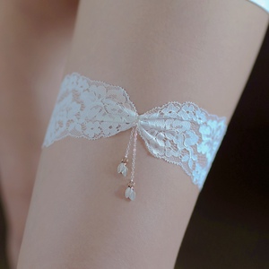 白色蕾丝吊坠腿环女甜美性感大腿圈新娘造型腿带饰品配件新款袜圈