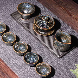 墨兰建盏整套茶具套装茶杯主人杯盖碗公道杯茶器建阳建窑铁胎茶盏