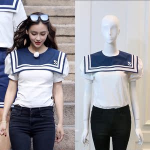 奔跑吧兄弟跑男欧阳娜娜吴宣仪杨颖baby同款衣服女夏海军风上衣