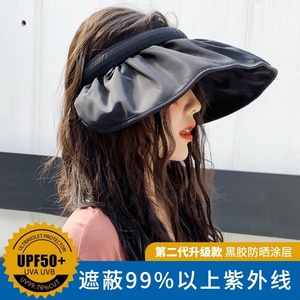 日本uv黑胶防晒帽帽子女夏季遮脸太阳帽防紫外线空顶帽发箍遮阳帽