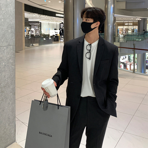 韩国男士休闲小西装韩版高级感西服外套秋季潮流宽松黑色单西上衣