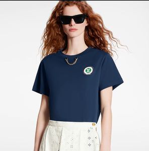 lv/路易威登圆领短袖t恤22新款1aaaam欧洲代购彩虹贴布链条上衣女