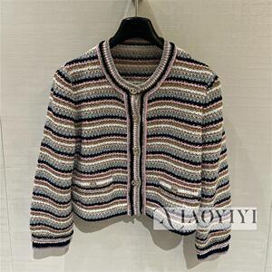 chanel香奈儿女士针织开衫24p新款条纹镂空短外套欧洲代购p76884