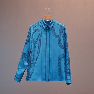 hermes爱马仕 21秋冬新款 女士真丝印花长袖衬衫 h1h0600欧洲代购