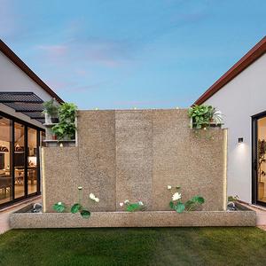 大型庭院假山水幕墙流水屏风造景入户花园室外石头鱼池园林景观