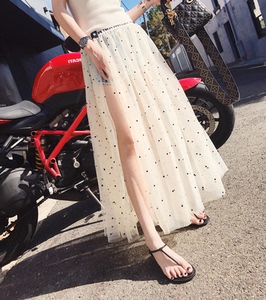 波点裙子单层网纱裙半身裙女透外搭2020一层纱裙外穿透明薄罩裙a