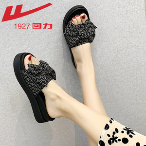 回力拖鞋女夏外穿2022年新款一字凉拖松糕厚底百搭蝴蝶结运动沙滩