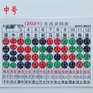 2021年十二生肖波色卡六合彩五行属性对照表六合宝典排码灵码卡片