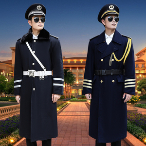 星级酒店形象gang礼仪服保安毛呢大衣外套工作服男秋冬季加棉加厚