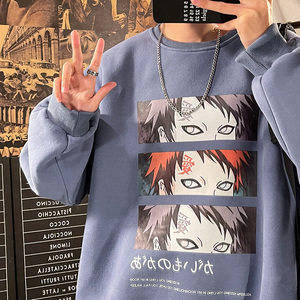 雾霾蓝我爱罗火影忍者卫衣男ins潮秋冬oversize日系动漫圆领外套