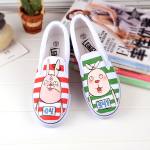 越狱兔女生彩绘鞋子条纹少女卡通低帮手绘布鞋懒人鞋秋天板鞋可爱