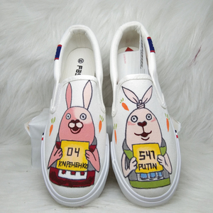 低帮手绘鞋子涂鸦彩绘帆布鞋秋天半拖鞋可爱越狱兔子韩版小女生