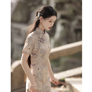 新中式改良旗袍女夏季新款2024年轻款气质高端复古民国素雅连衣裙
