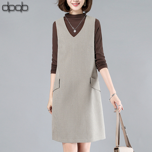 春装马甲背心裙女长袖2021年春秋新款潮气质显瘦小个子显高连衣裙