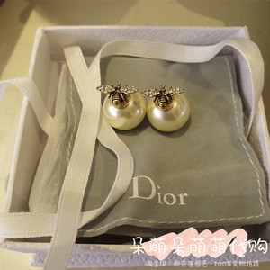 正品代购dior1迪奥地 经典淡金色复古珍珠小蜜蜂耳钉 cd字母耳环