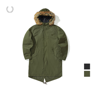 fred perry男士休闲羽绒服春季连帽毛领保暖麦穗中长款外套f2607