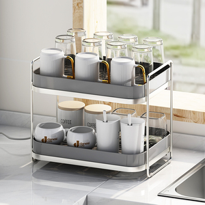 厨房不锈钢杯架置物架水杯茶杯茶具杯子收纳架双层托盘家用沥水盒