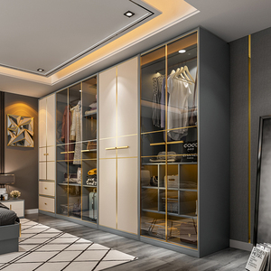 意式极简轻奢平开门衣柜卧室组合北欧简约现代经济型双门拼装衣橱