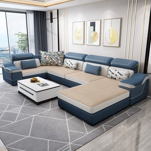 冬夏两用u型布艺沙发组合大小户型家用客厅简约现代北欧布沙发